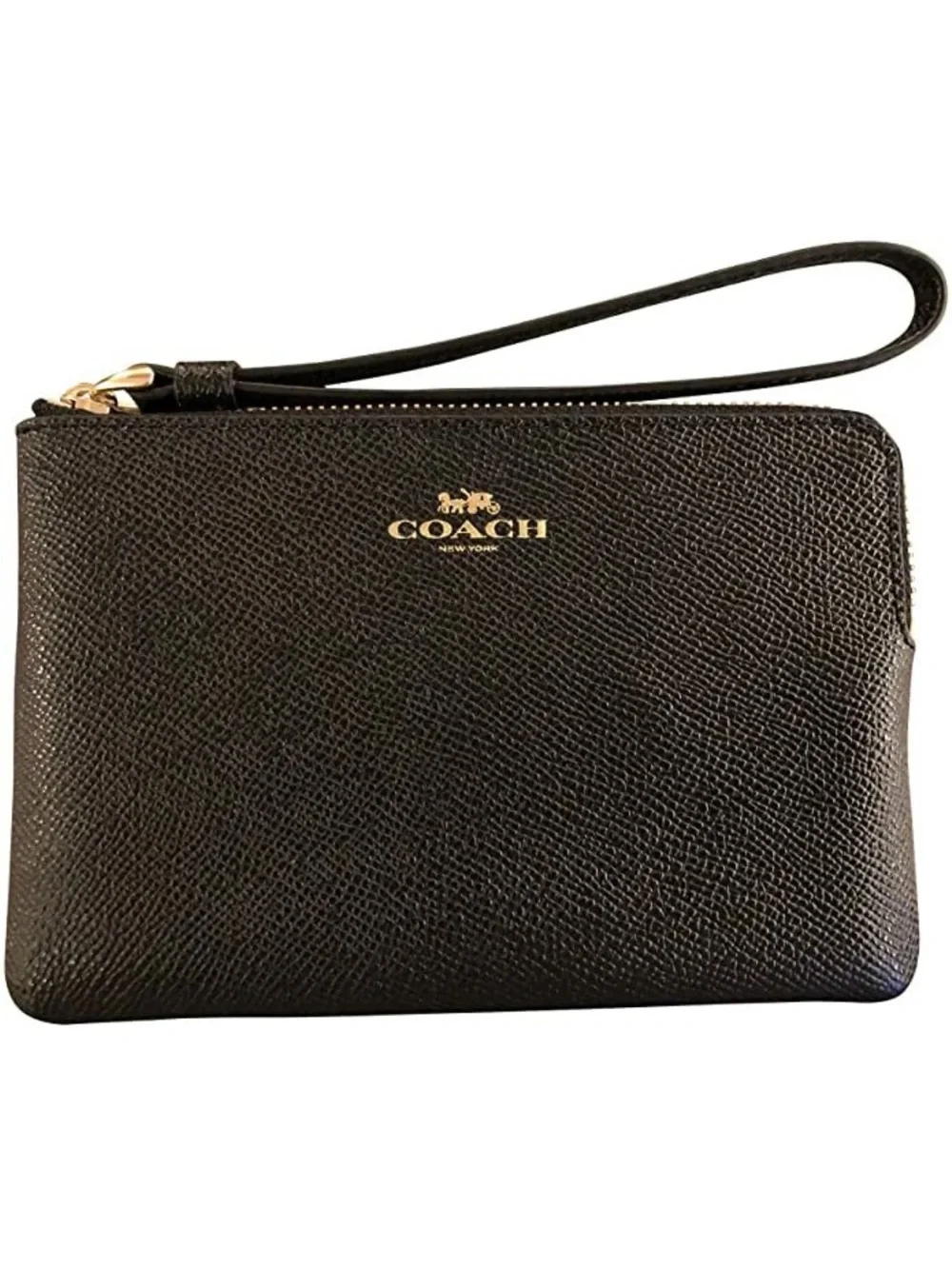 Coach Women's Crossgrain Leather Corner Zip Wristlet, Black